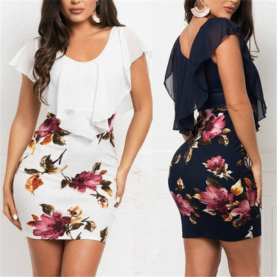 Women's Fake Two Piece Printed Slim Fit Casual Dress