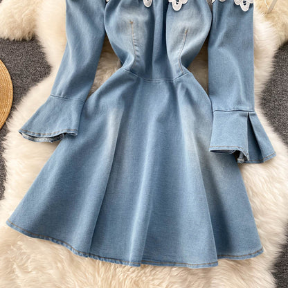 Small One Shoulder Stitching Denim Dress