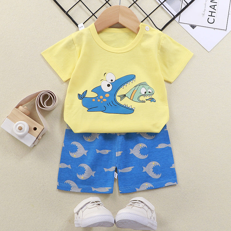 Summer Children's Short-sleeved Shorts Suit T-shirt Boys And Girls Baby Little Children's Clothing New