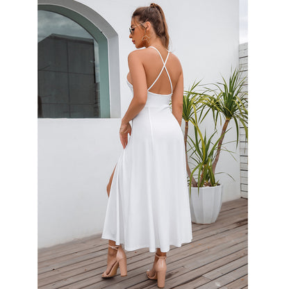 Real Shot Design Women's Clothing Backless Camisole High Waist Slit Dress