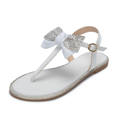 Rhinestone Bow Ladies High End Flat Sandals