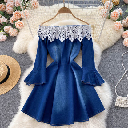 Small One Shoulder Stitching Denim Dress