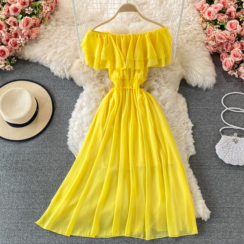 Off-shoulder One-shoulder Ruffled Chiffon Dress