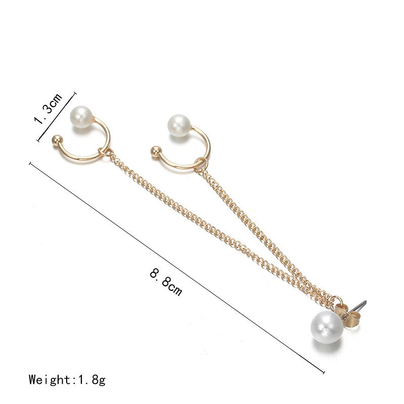 Pearl Chain Ear Clip Trendy Imitation Pearl No Pierced Ear Cuff Chain Earrings for Women Long Earring Jewelry Party Gift