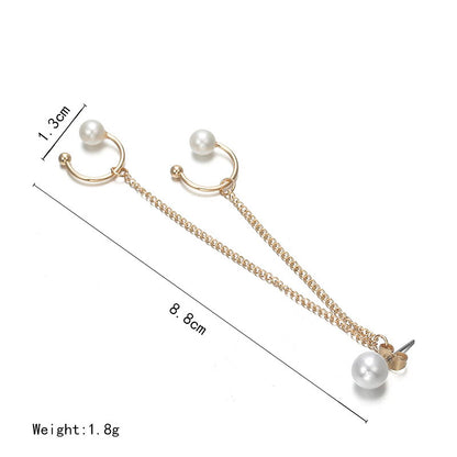 Pearl Chain Ear Clip Trendy Imitation Pearl No Pierced Ear Cuff Chain Earrings for Women Long Earring Jewelry Party Gift