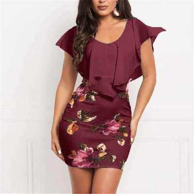 Women's Fake Two Piece Printed Slim Fit Casual Dress