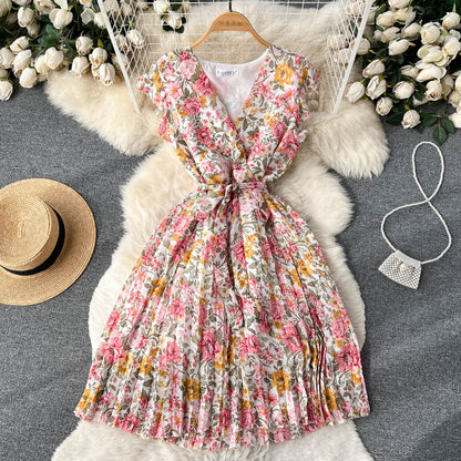 Women's V-neck Spring and Summer Chiffon Dress