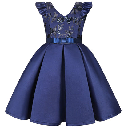 New Girls' Sequin Dress With Small Flying Sleeves