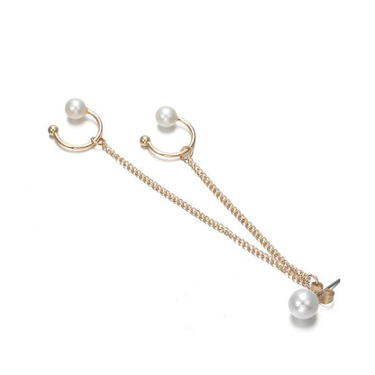 Pearl Chain Ear Clip Trendy Imitation Pearl No Pierced Ear Cuff Chain Earrings for Women Long Earring Jewelry Party Gift