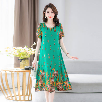 Middle-aged And Elderly Mother's Short-sleeved Printed Dress