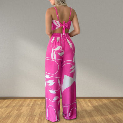 Bandeau Tie Loose Wide Leg Pants Print Set