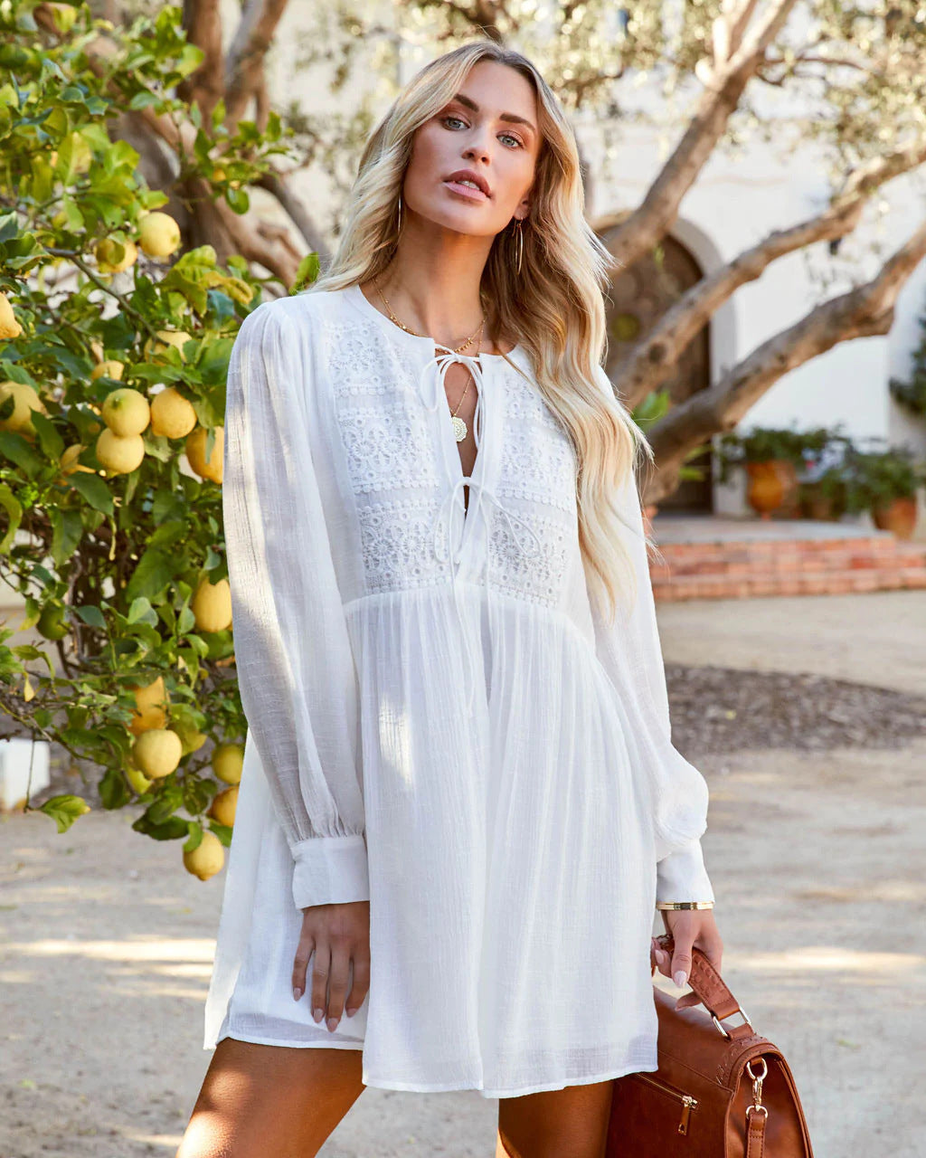 Women's Lace Up Strappy Long Sleeve Dress