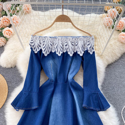 Small One Shoulder Stitching Denim Dress