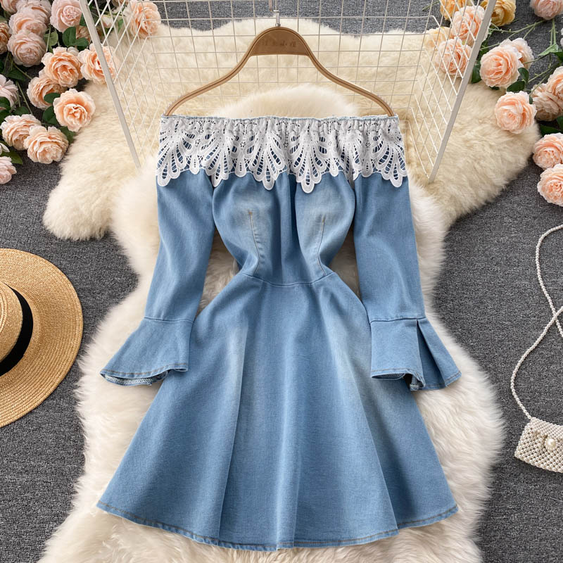 Small One Shoulder Stitching Denim Dress