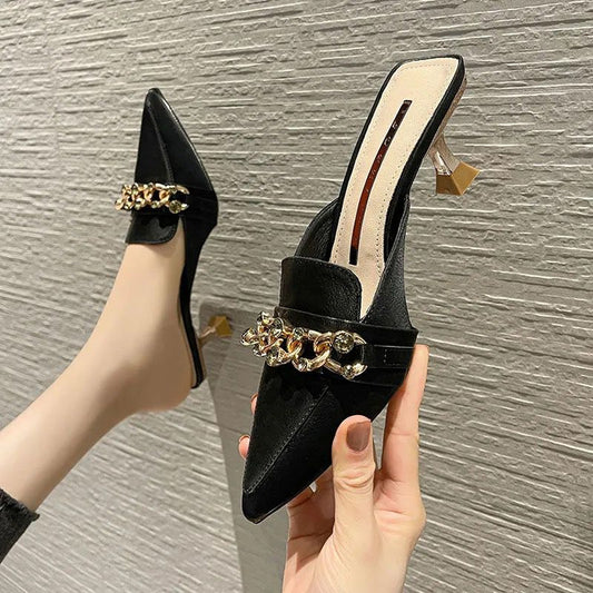 Women's Pointed Toe Stiletto Metal Buckle Outer Comfort Sandals