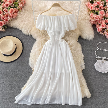 Off-shoulder One-shoulder Ruffled Chiffon Dress