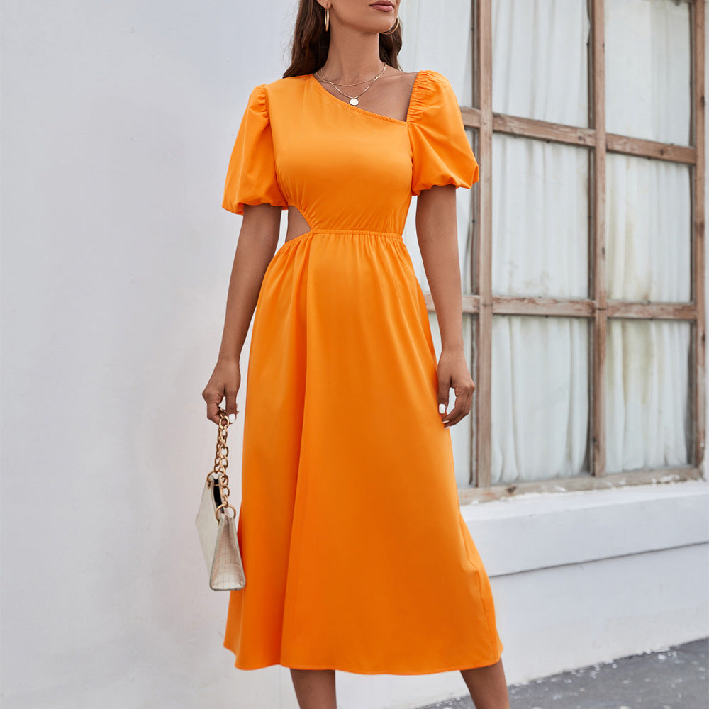 New Women's Fashion Solid Color Waist-baring Dress