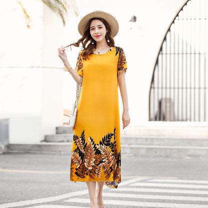 Middle-aged And Elderly Mother's Short-sleeved Printed Dress