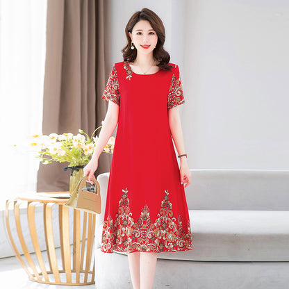 Middle-aged And Elderly Mother's Short-sleeved Printed Dress