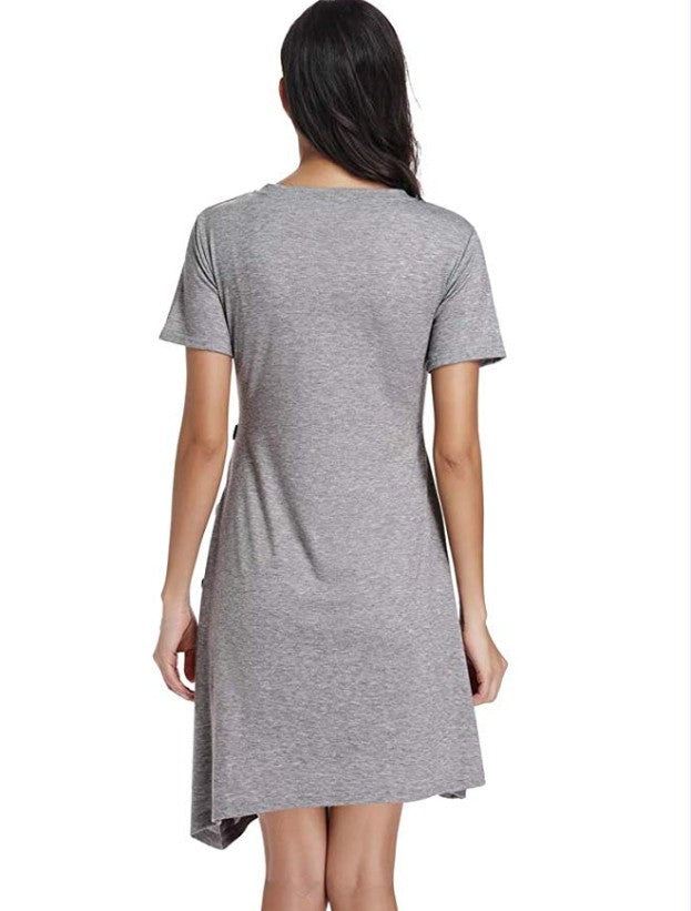 Hot Sale New Maternity Short Sleeve Button Solid Dress