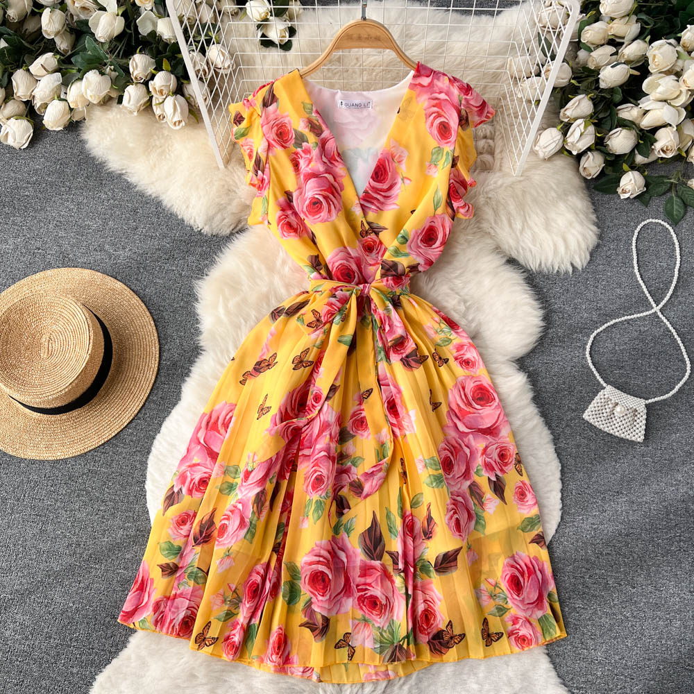 Women's V-neck Spring and Summer Chiffon Dress