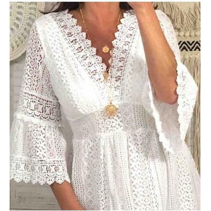 Decorative Border Lace Dress V Neck