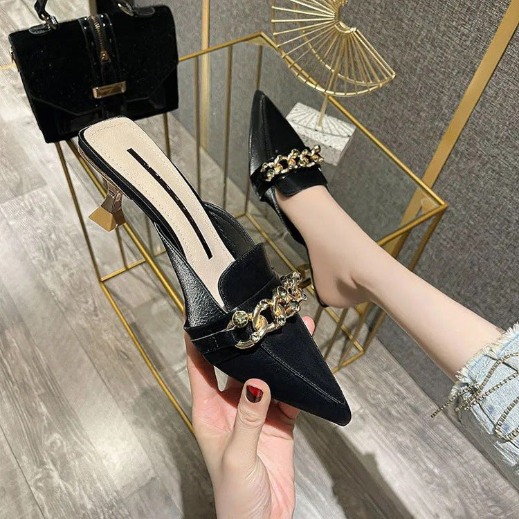 Women's Pointed Toe Stiletto Metal Buckle Outer Comfort Sandals