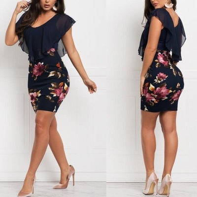 Women's Fake Two Piece Printed Slim Fit Casual Dress