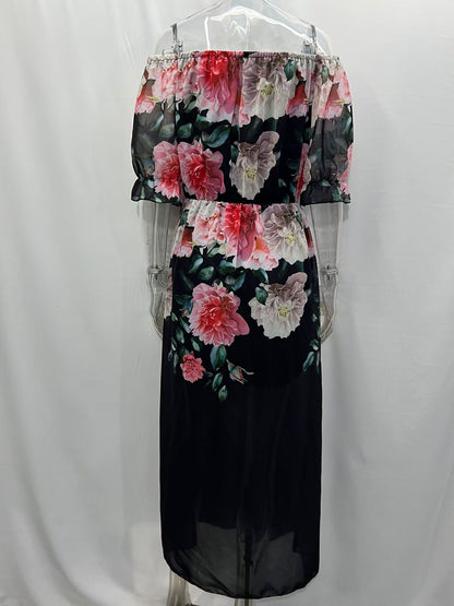 New Women's Floral Off-neck Slim Hem Dress