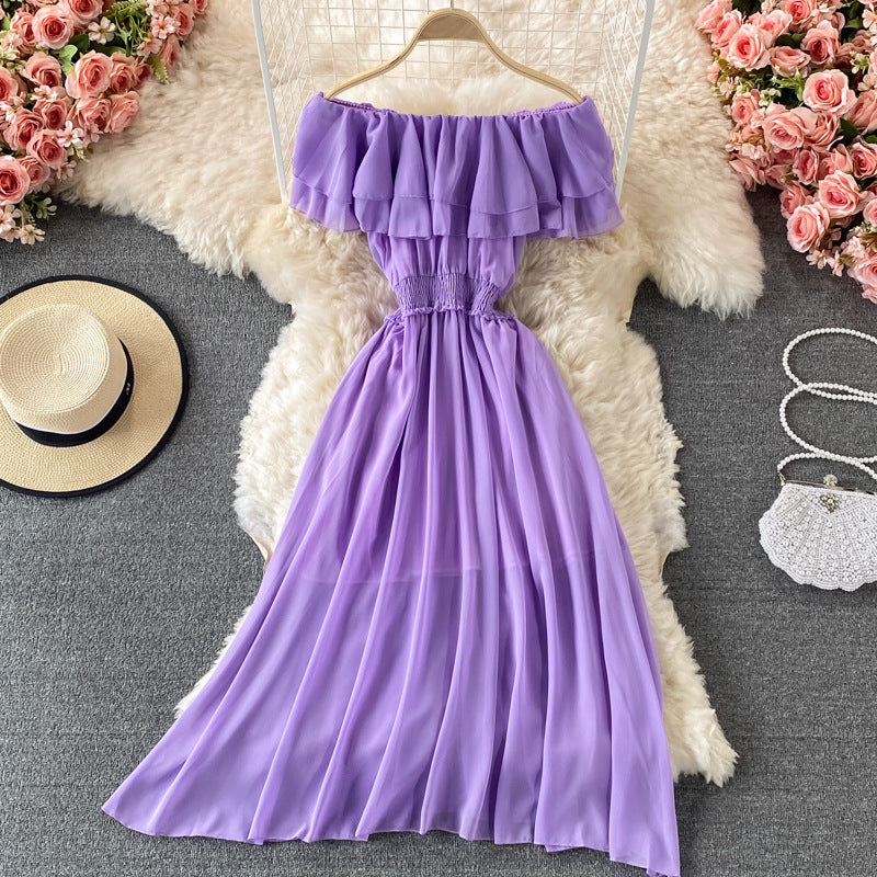 Off-shoulder One-shoulder Ruffled Chiffon Dress