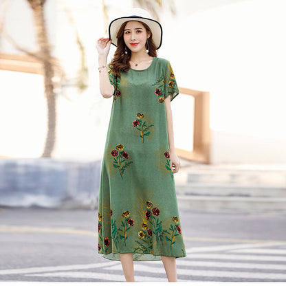 Middle-aged And Elderly Mother's Short-sleeved Printed Dress