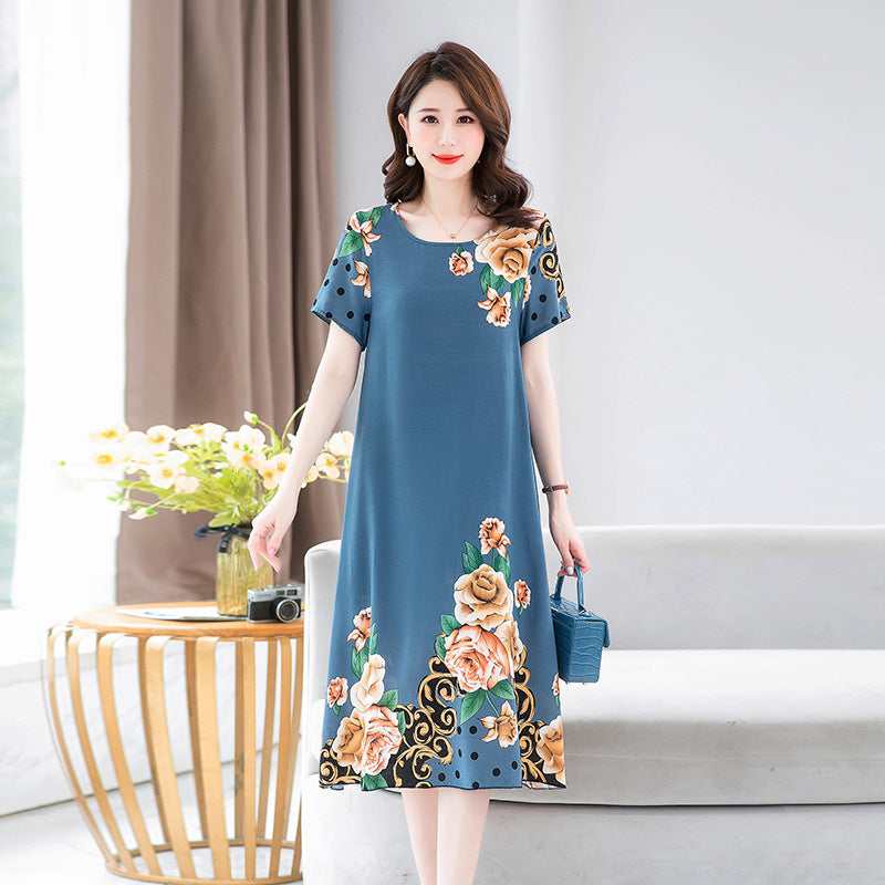 Middle-aged And Elderly Mother's Short-sleeved Printed Dress