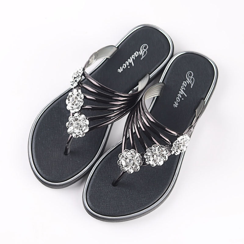 Flip-Flops Women's Slippers Diamond Rhinestones Phnom Penh Beach Shoes