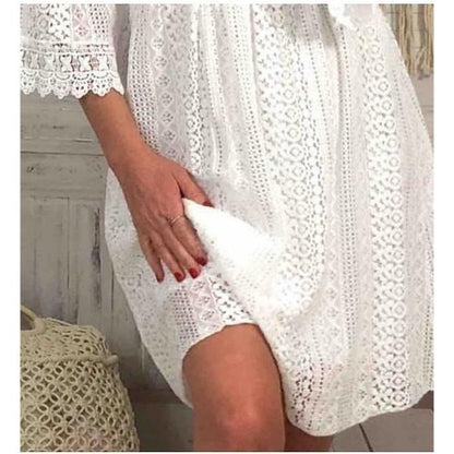 Decorative Border Lace Dress V Neck