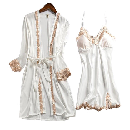 Women's Spring Two Piece Silk Sleeping Dress