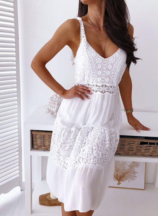 New European And American Style Lace Splicing Sling Beach Dress