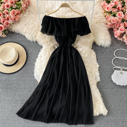 Off-shoulder One-shoulder Ruffled Chiffon Dress