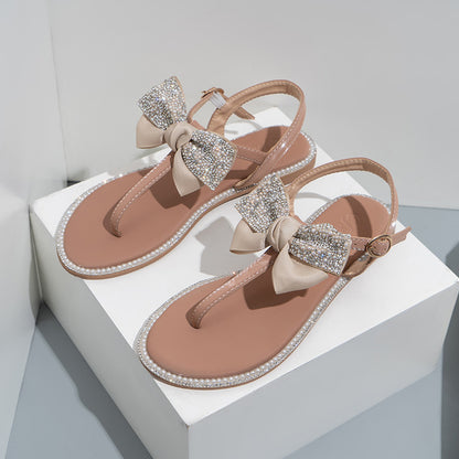 Rhinestone Bow Ladies High End Flat Sandals