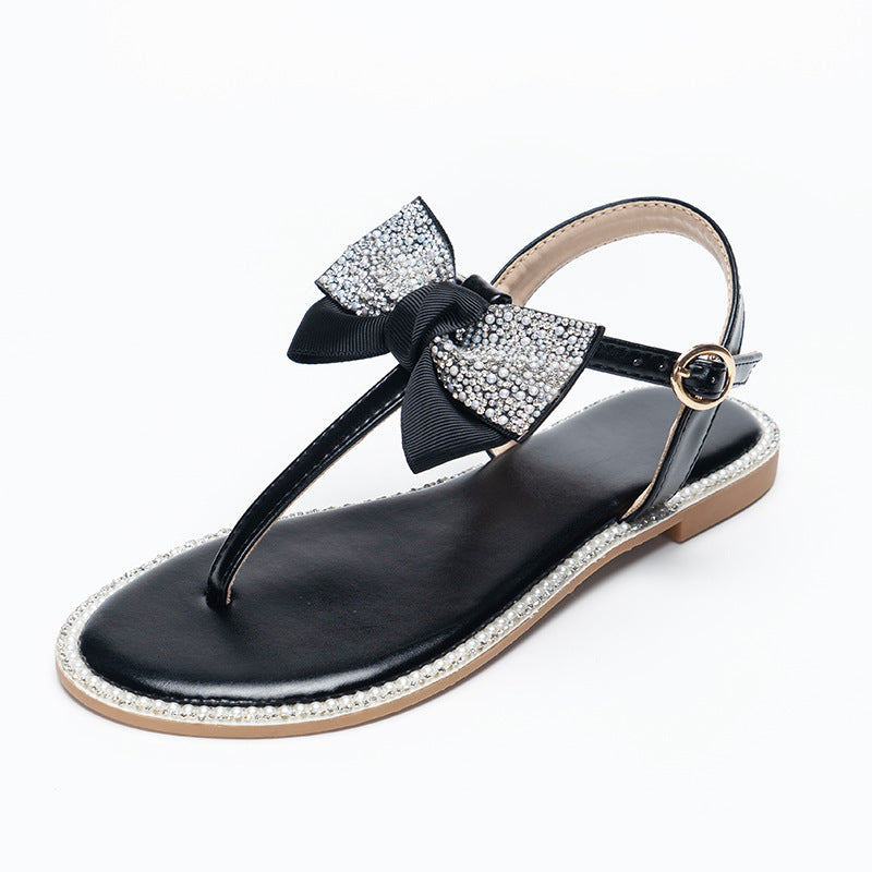 Rhinestone Bow Ladies High End Flat Sandals