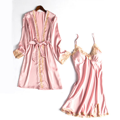 Women's Spring Two Piece Silk Sleeping Dress