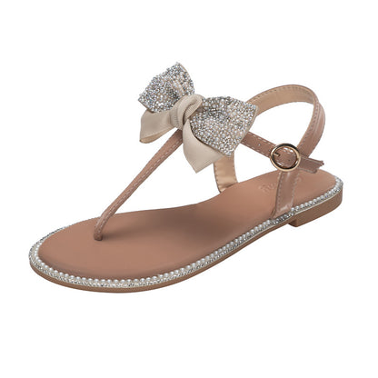 Rhinestone Bow Ladies High End Flat Sandals