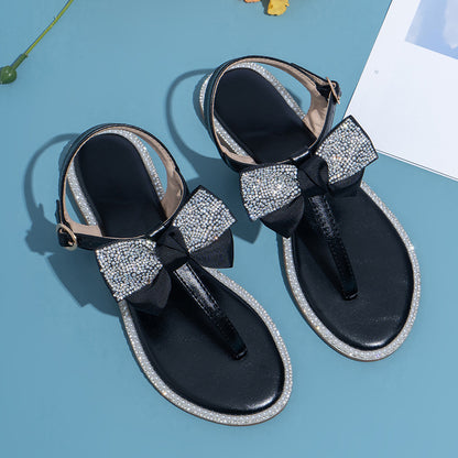 Rhinestone Bow Ladies High End Flat Sandals