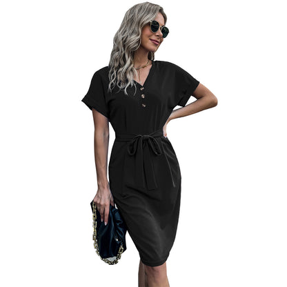 Summer Women's V Neck Short Sleeved Dress