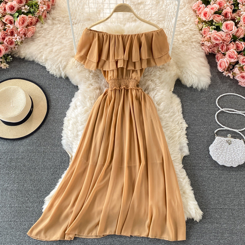 Off-shoulder One-shoulder Ruffled Chiffon Dress