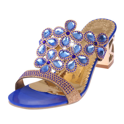 High Heel Rhinestone Sandals And Slippers Sexy One-line