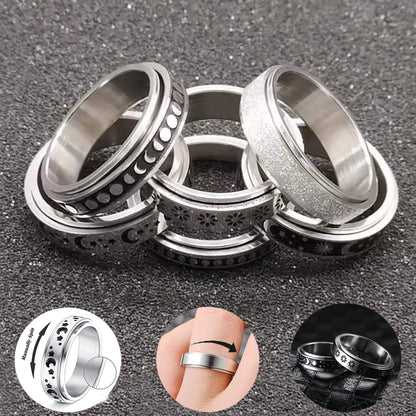 Stainless Steel Rotatable Spinner Ring Moon Stars Relieve Anxiety Rings