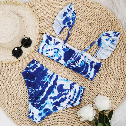 Tie Dye High Waist Sling Bikini Three Piece