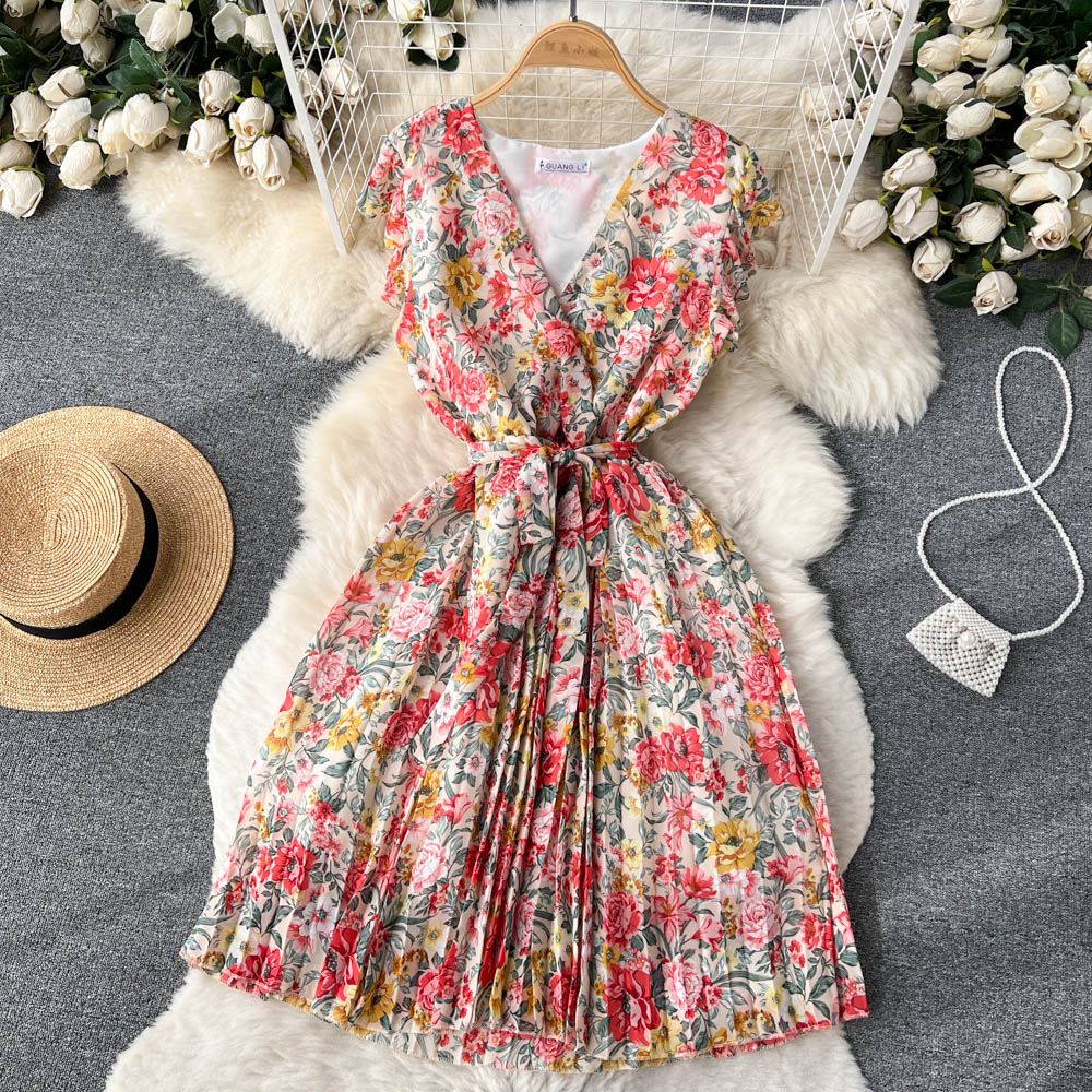 Women's V-neck Spring and Summer Chiffon Dress