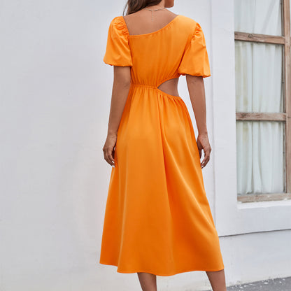 New Women's Fashion Solid Color Waist-baring Dress