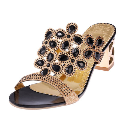 High Heel Rhinestone Sandals And Slippers Sexy One-line